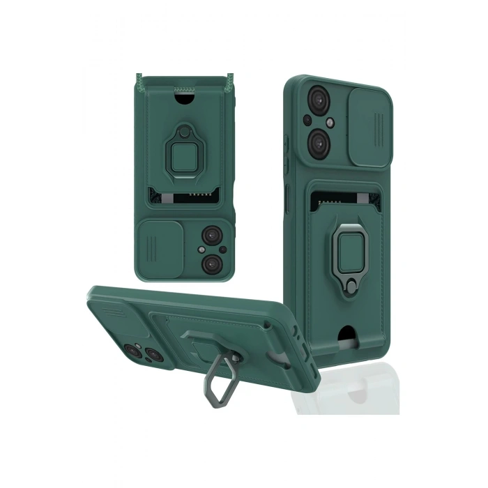 HarmonyAura  Xiaomi Poco M5 Kılıf Zuma Kartvizitli Yüzüklü Silikon - Yeşil