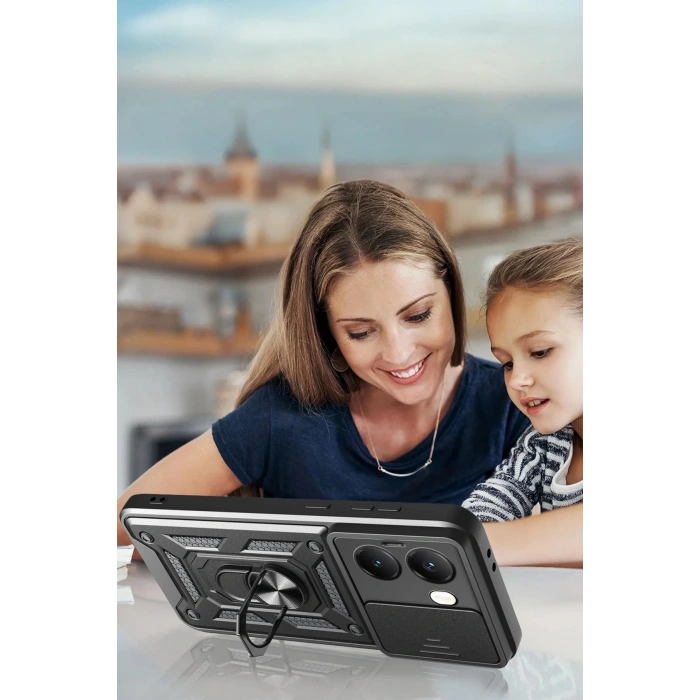 HarmonyAura  Xiaomi Poco X7 Pro Kılıf Pars Lens Yüzüklü Silikon - Siyah