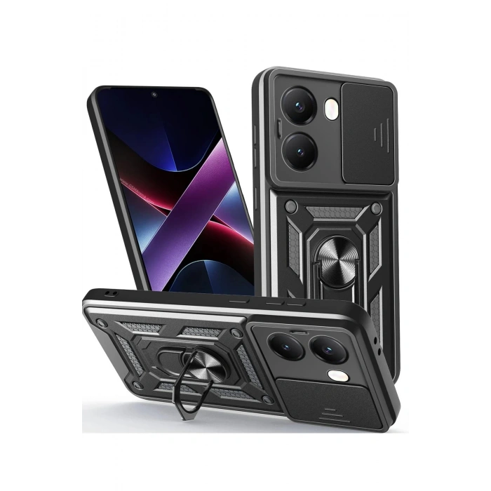 HarmonyAura  Xiaomi Poco X7 Pro Kılıf Pars Lens Yüzüklü Silikon - Siyah