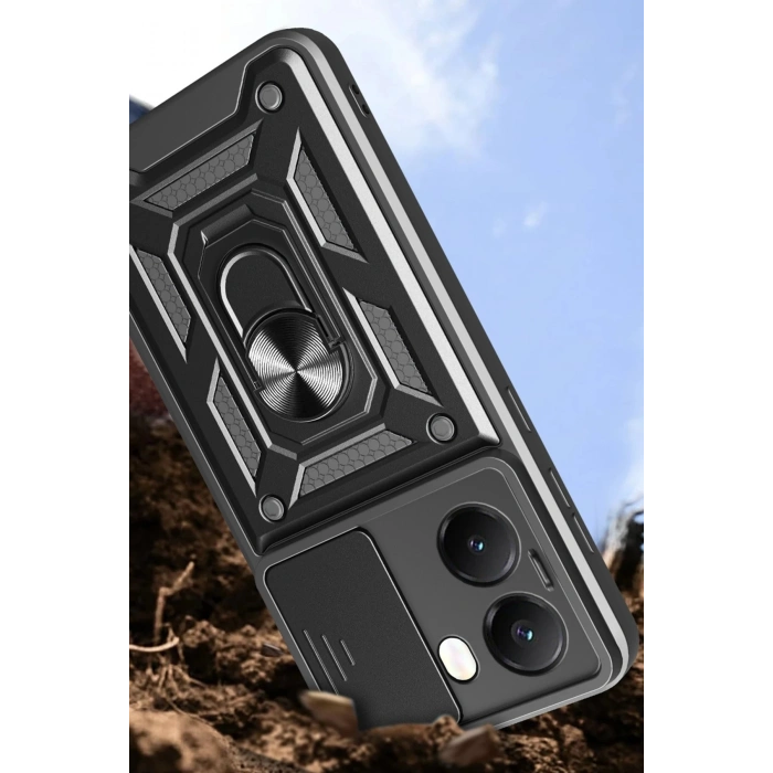 HarmonyAura  Xiaomi Poco X7 Pro Kılıf Pars Lens Yüzüklü Silikon - Siyah