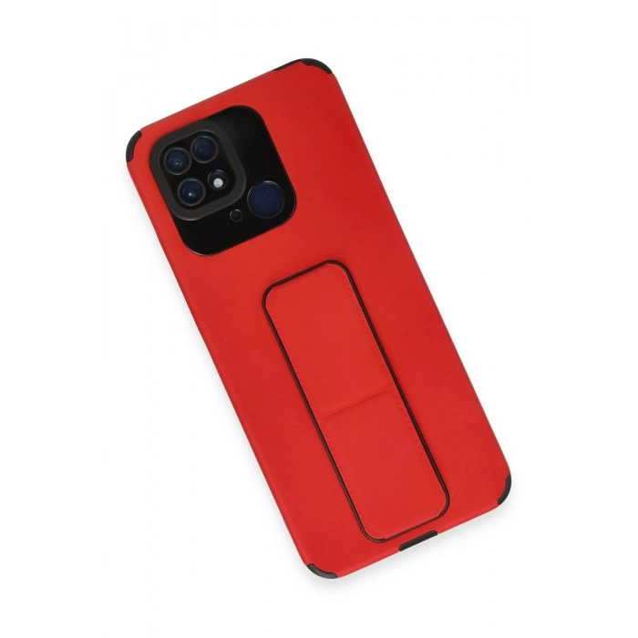 HarmonyAura  Xiaomi Redmi 10c Kılıf Mega Standlı Silikon - Kırmızı