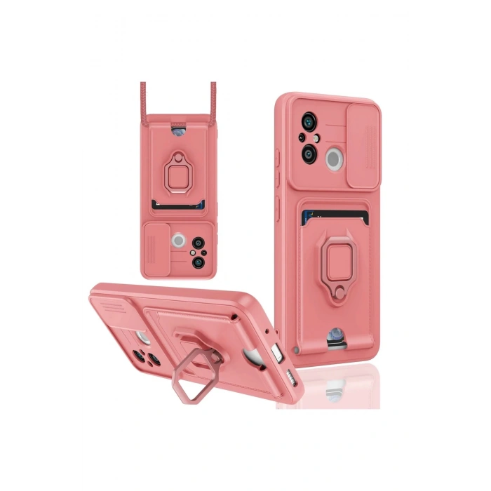 HarmonyAura  Xiaomi Redmi 12c Kılıf Zuma Kartvizitli Yüzüklü Silikon - Pembe