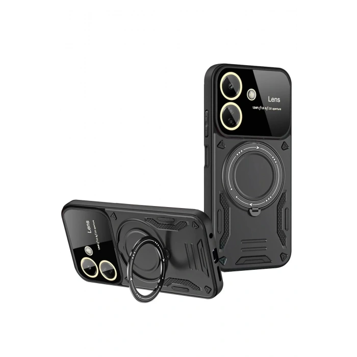 HarmonyAura  Xiaomi Redmi 13c Kılıf Joy Lens Standlı Kapak - Siyah