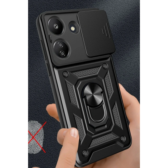 HarmonyAura  Xiaomi Redmi 13c Kılıf Pars Lens Yüzüklü Silikon - Siyah