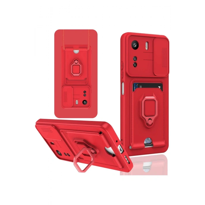 HarmonyAura  Xiaomi Redmi 13c Kılıf Zuma Kartvizitli Yüzüklü Silikon - Kırmızı