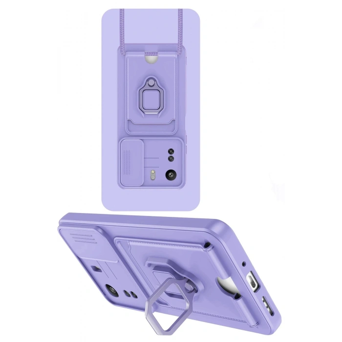 HarmonyAura  Xiaomi Redmi 13c Kılıf Zuma Kartvizitli Yüzüklü Silikon - Lila