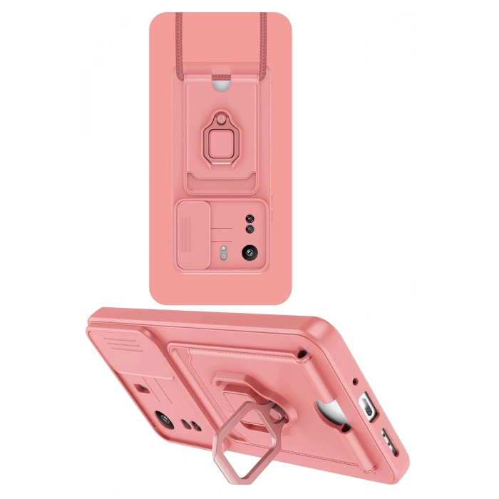 HarmonyAura  Xiaomi Redmi 13c Kılıf Zuma Kartvizitli Yüzüklü Silikon - Pembe