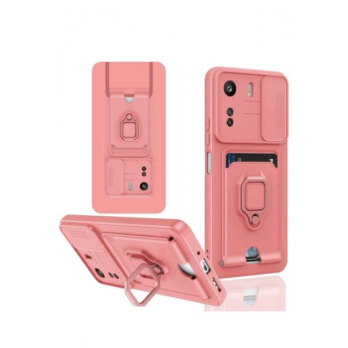 HarmonyAura  Xiaomi Redmi 13c Kılıf Zuma Kartvizitli Yüzüklü Silikon - Pembe