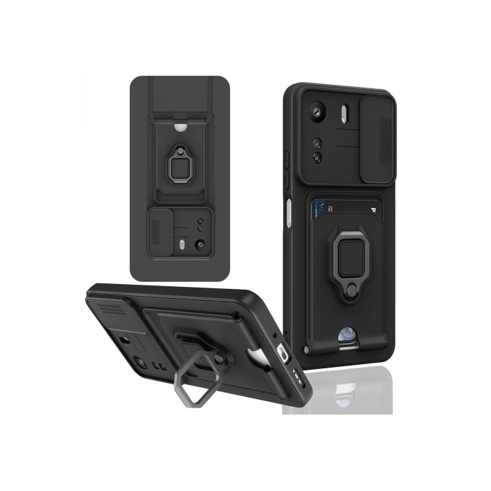 HarmonyAura  Xiaomi Redmi 13c Kılıf Zuma Kartvizitli Yüzüklü Silikon - Siyah