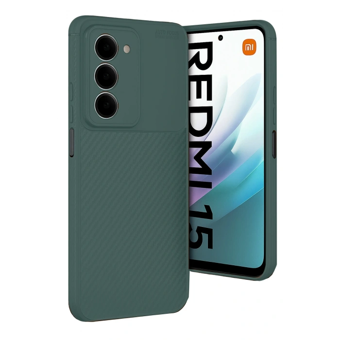 HarmonyAura Xiaomi Redmi 15 4G Auto Focus Karbon Kapak - Koyu Yeşil