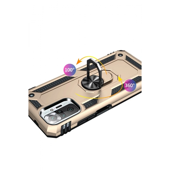 HarmonyAura  Xiaomi Redmi Note 10 Pro Kılıf Sofya Yüzüklü Silikon Kapak - Gold