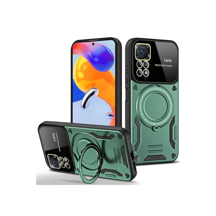 HarmonyAura  Xiaomi Redmi Note 11 Pro Kılıf Joy Lens Standlı Kapak - Koyu Yeşil