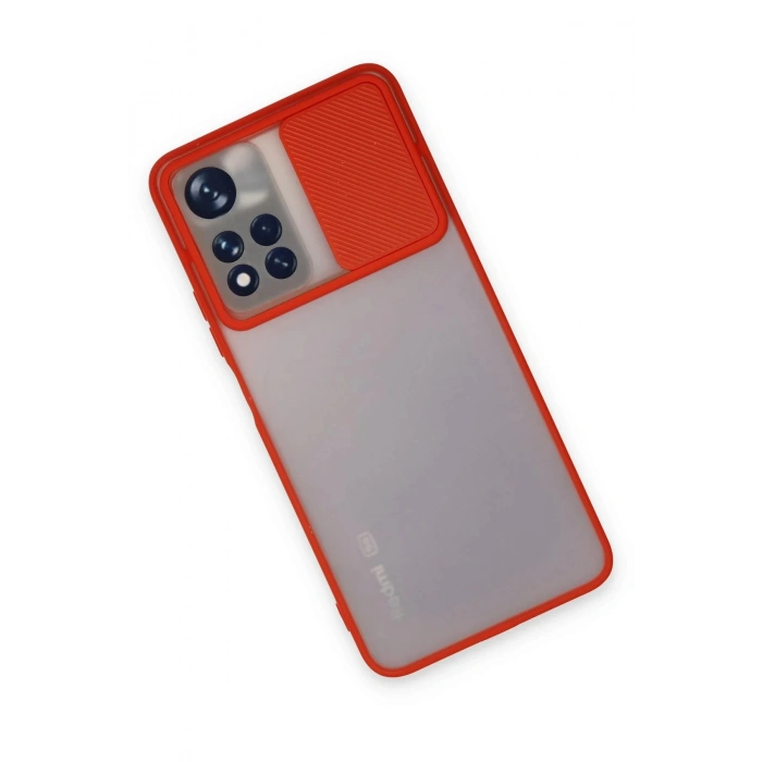 HarmonyAura  Xiaomi Redmi Note 11t Kılıf Palm Buzlu Kamera Sürgülü Silikon - Kırmızı