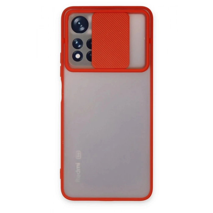 HarmonyAura  Xiaomi Redmi Note 11t Kılıf Palm Buzlu Kamera Sürgülü Silikon - Kırmızı