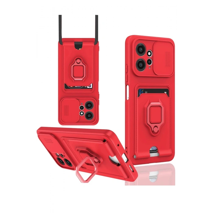 HarmonyAura  Xiaomi Redmi Note 12 4g Kılıf Zuma Kartvizitli Yüzüklü Silikon - Kırmızı