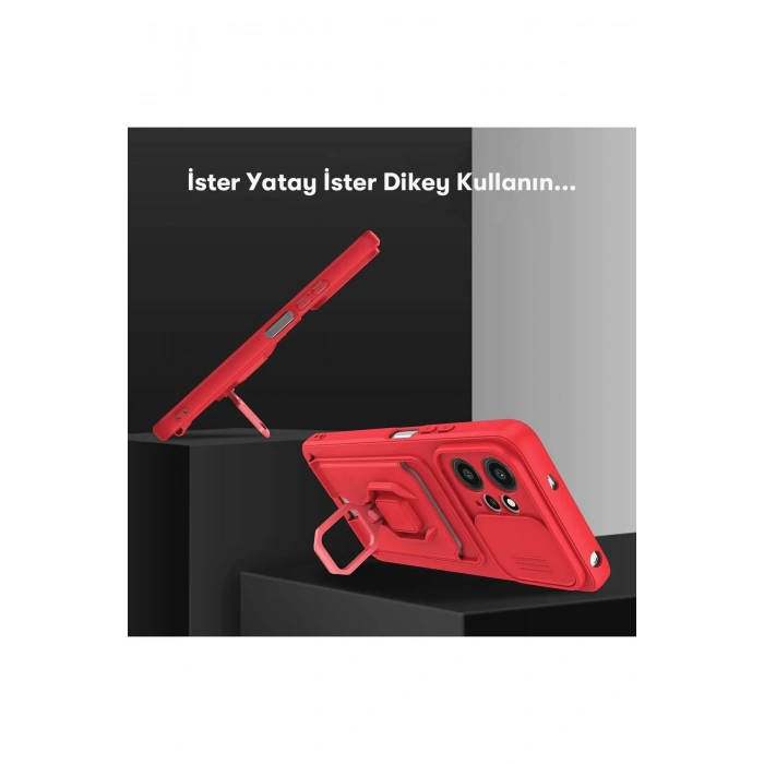 HarmonyAura  Xiaomi Redmi Note 12 4g Kılıf Zuma Kartvizitli Yüzüklü Silikon - Kırmızı