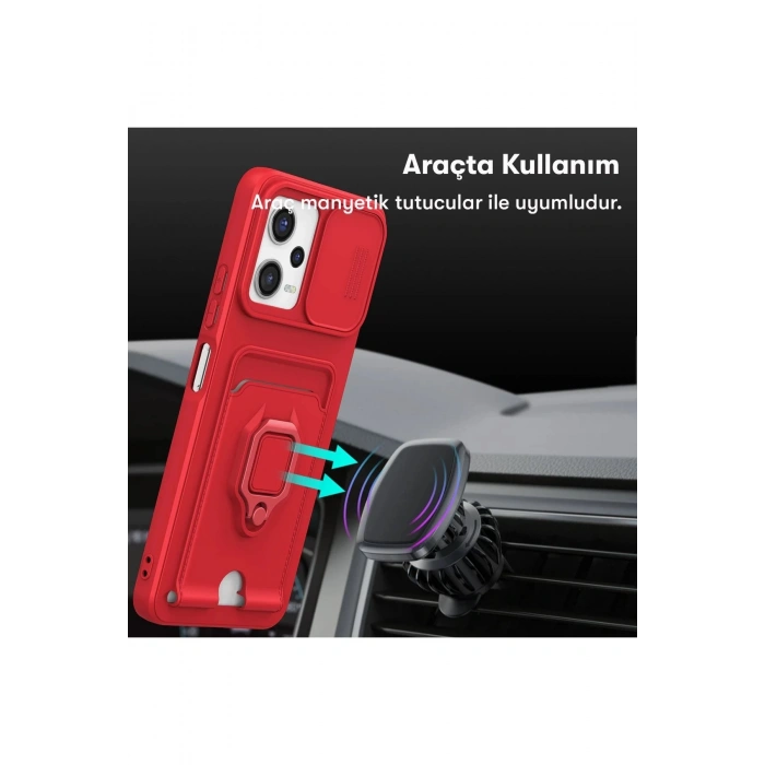 HarmonyAura  Xiaomi Redmi Note 12 Pro 5g Kılıf Zuma Kartvizitli Yüzüklü Silikon - Kırmızı