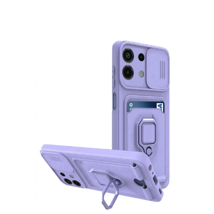HarmonyAura  Xiaomi Redmi Note 13 4g Kılıf Zuma Kartvizitli Yüzüklü Silikon - Lila