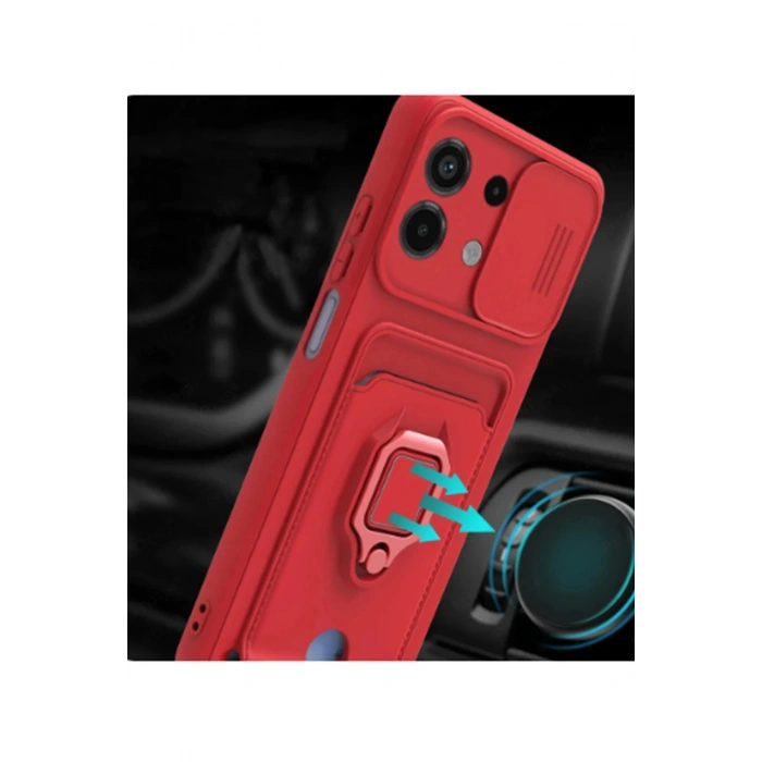 HarmonyAura  Xiaomi Redmi Note 13 4g Kılıf Zuma Kartvizitli Yüzüklü Silikon - Siyah