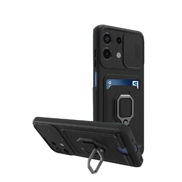 HarmonyAura  Xiaomi Redmi Note 13 4g Kılıf Zuma Kartvizitli Yüzüklü Silikon - Siyah