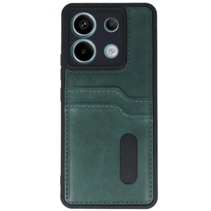 HarmonyAura  Xiaomi Redmi Note 13 Pro 5g Kılıf Sara Kartvizitli Deri Kılıf - Koyu Yeşil