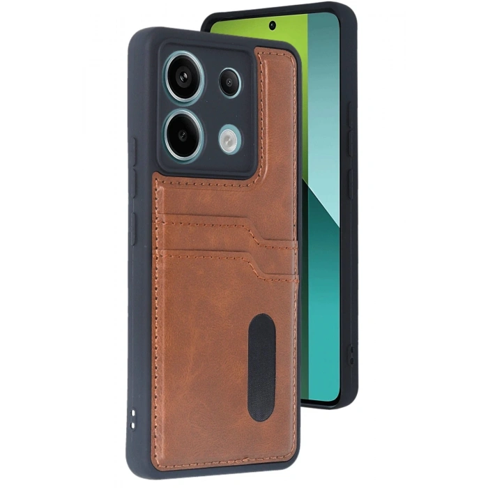 HarmonyAura  Xiaomi Redmi Note 13 Pro 5g Kılıf Sara Kartvizitli Deri Kılıf - Taba
