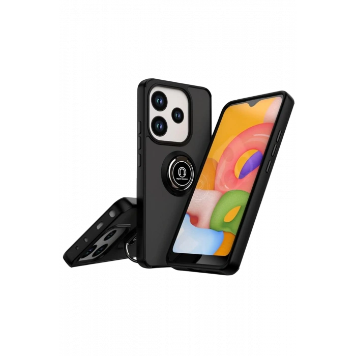 HarmonyAura Xiaomi Redmi Note 14 4G Montreal Yüzüklü Silikon Kapak - Siyah