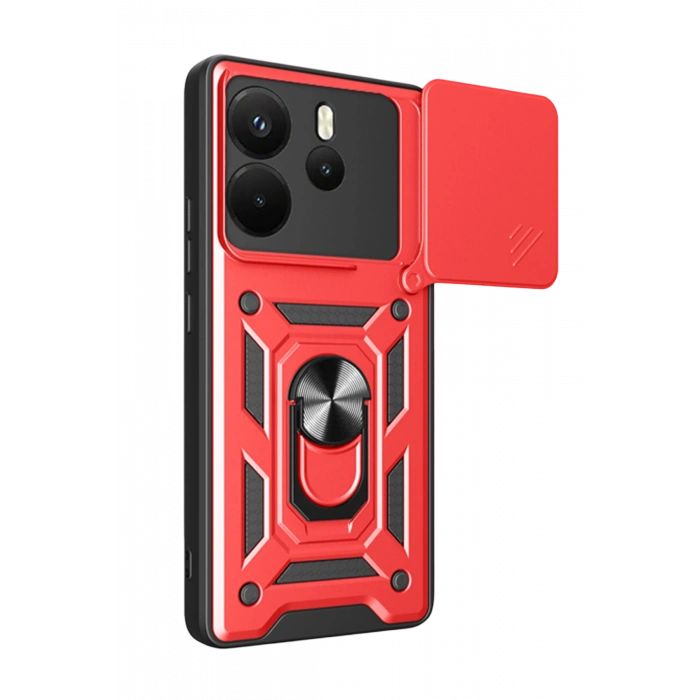 HarmonyAura Xiaomi Redmi Note 14 4G Pars Lens Yüzüklü Silikon - Kırmızı