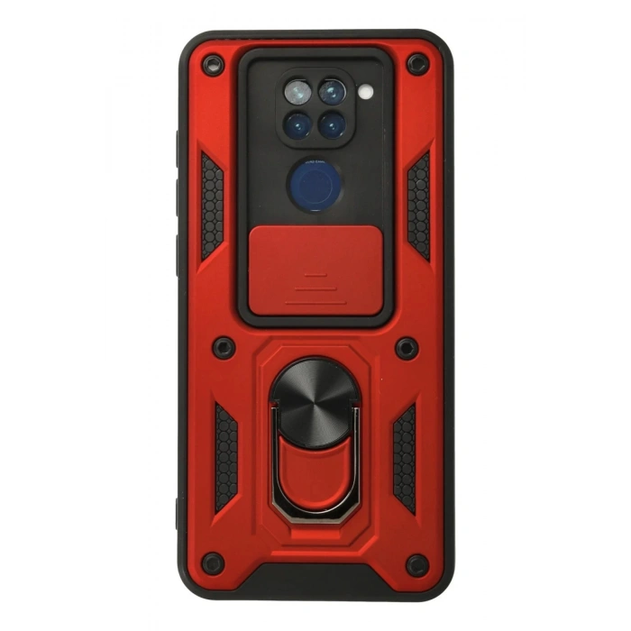 HarmonyAura  Xiaomi Redmi Note 9 Kılıf Pars Lens Yüzüklü Silikon - Kırmızı