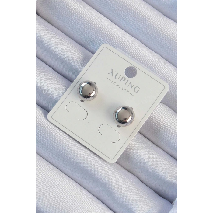 HarmonyAura Xuping Gümüş Renk Minimal Bombeli Oval Küpe