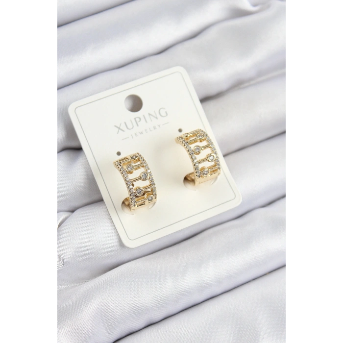 HarmonyAura Xuping Zirkon Taşlı Çit Halka Model Gold Renk Kadın Küpe