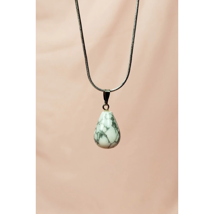 Havlit Doğal Taşı Zincirli El Yapımı Kolye Uç: 2 Cm Zincir: 20 Cm Kutulu