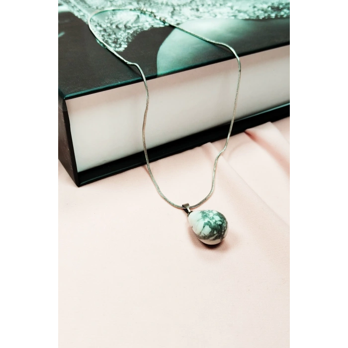 Havlit Doğal Taşı Zincirli El Yapımı Kolye Uç: 2 Cm Zincir: 20 Cm Kutulu