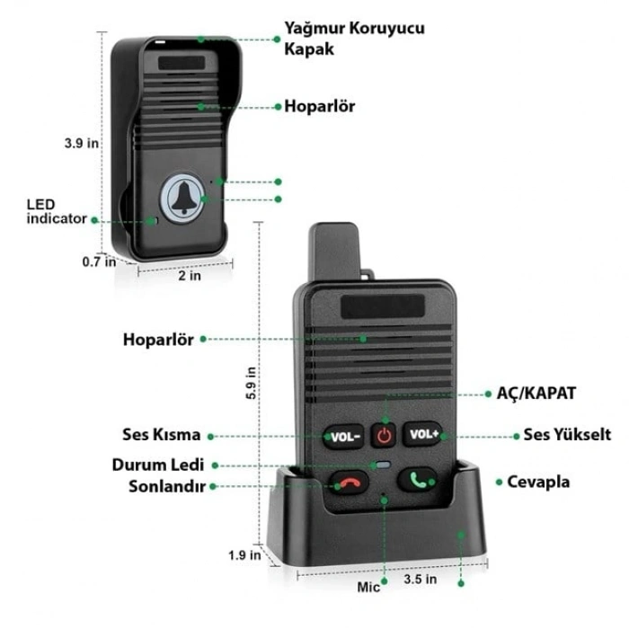Hello D90 1000 Mah Şarjlı Kapalı Devre Görüntülü Diyafon Konuşma Sistemi