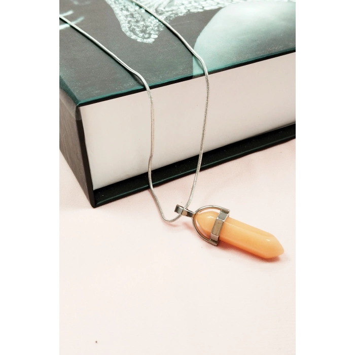 Himalaya Doğal Taşı Zincirli El Yapımı Tasarımlı Kolye Uç: 3,5 Cm Zincir: 20 Cm Kutulu