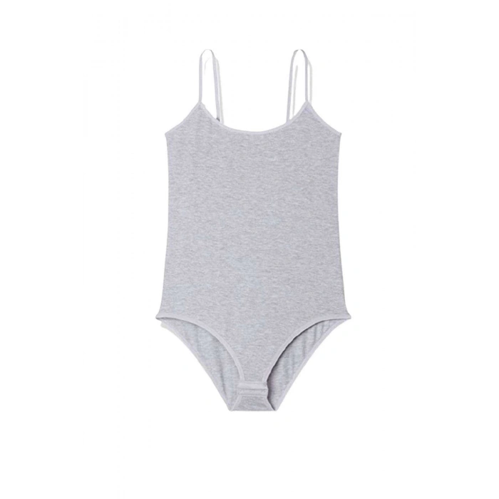 İp Askılı Kadın Çıtçıtlı Body Gri