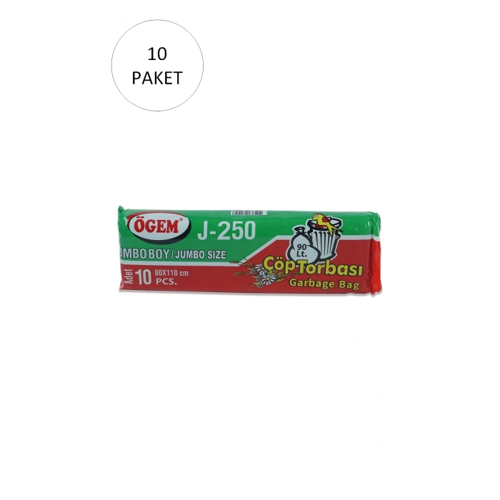 J-250 Jumbo Boy Çöp Torbası 80 X 110 Cm 10 Lu Rulo X 10 Paket = 100 Adet (siyah)