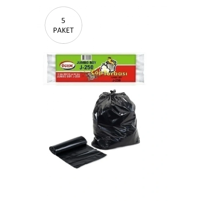 J-250 Jumbo Boy Çöp Torbası 80 X 110 Cm 10 Lu Rulo X 5 Paket = 50 Adet (siyah)