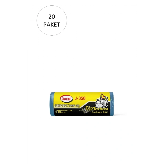 J-350 Jumbo Boy Çöp Torbası 80 X 110 Cm 10 Lu Rulo X 20 Paket = 200 Adet (mavi)