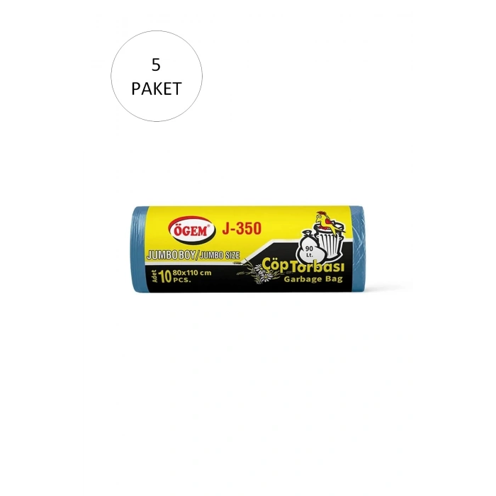 J-350 Jumbo Boy Çöp Torbası 80 X 110 Cm 10 Lu Rulo X 5 Paket = 50 Adet (mavi)