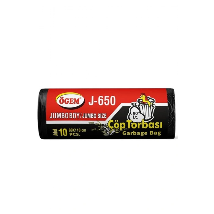 J-650 Jumbo Boy Çöp Torbası 80 X 110 Cm 10 Lu Rulo X 1 Paket = 10 Adet (siyah)