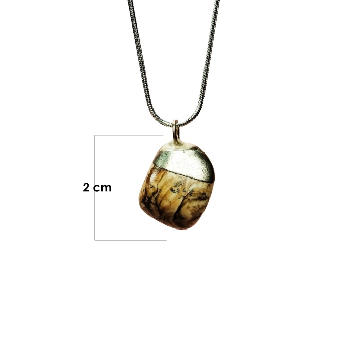 Jasper Doğal Taşı Zincirli El Yapımı Kolye Uç: 2 Cm Zincir: 20 Cm Kutulu