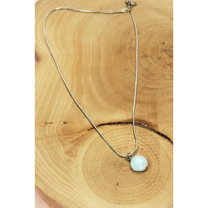 Kalsedon Doğal Taşı Zincirli El Yapımı Kolye Uç: 1,5 Cm Zincir: 20 Cm Kutulu