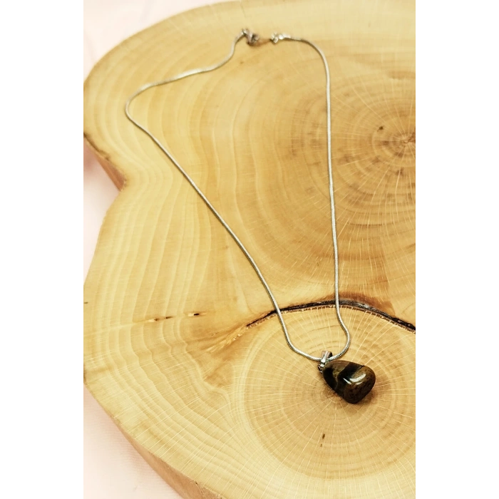 Kaplan Gözü Doğal Taşı Zincirli El Yapımı Kolye Uç: 2 Cm Zincir: 20 Cm Kutulu