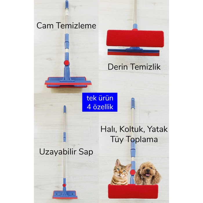 Kedi Köpek Sihirli Tüy Temizleme Fırçası 4 Ü 1 Arada Döner Başlıklı