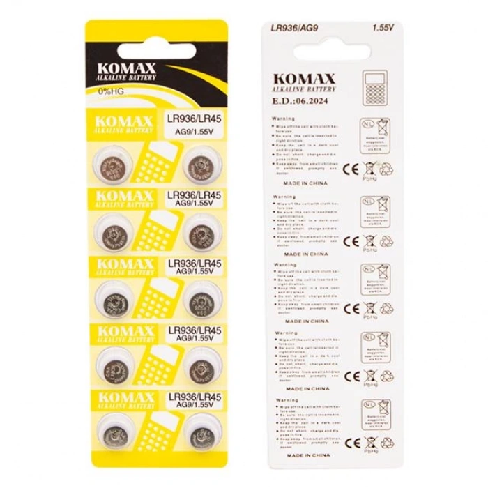 Komax AG-9 Alkalin LR936/394A Düğme Pil 10lu Paket