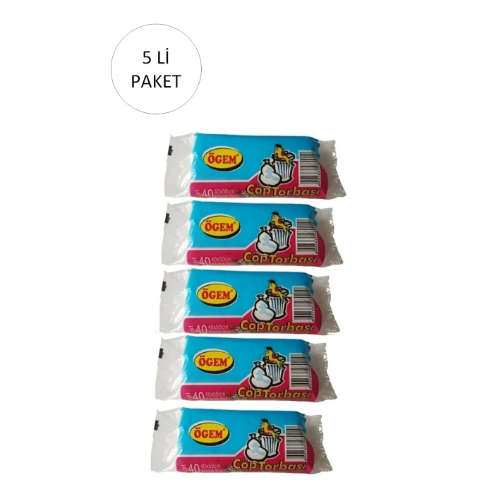 Küçük Boy Çöp Torbası 40 X 50 Cm 40 Lı Rulo X 5 Paket = 200 Adet (şeffaf)