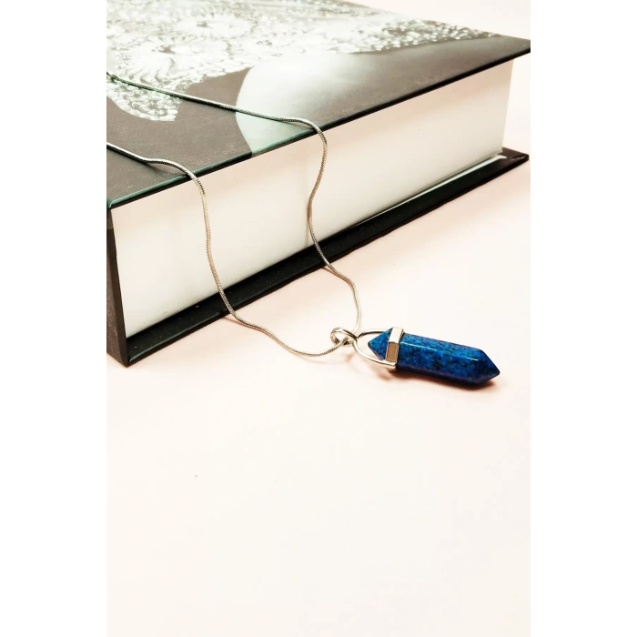 Labradorit Doğal Taşı Zincirli El Yapımı Tasarımlı Kolye Uç: 3,5 Cm Zincir: 20 Cm Kutulu