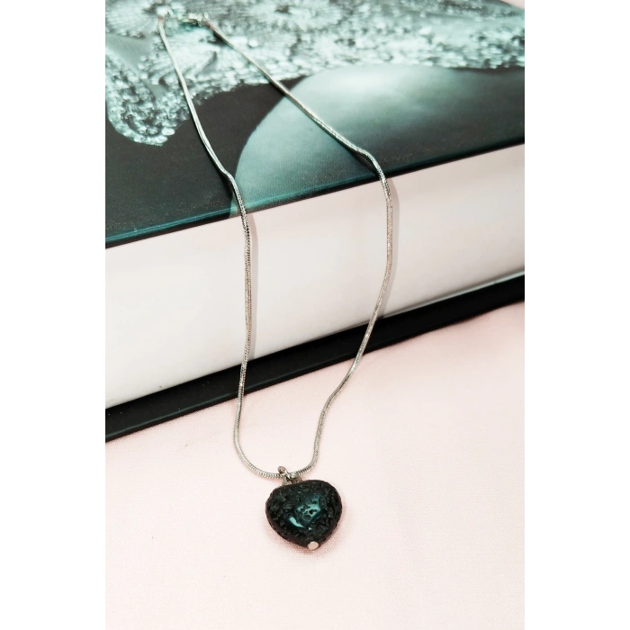 Lav Taşı Doğal Taşı Zincirli El Yapımı Kolye Uç: 1,5 Cm Zincir: 20 Cm Kutulu