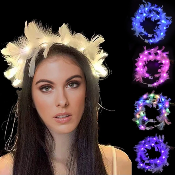 Led Işıklı RGB 3 Fonksiyonlu Otrişli Parti Tacı Beyaz Renk